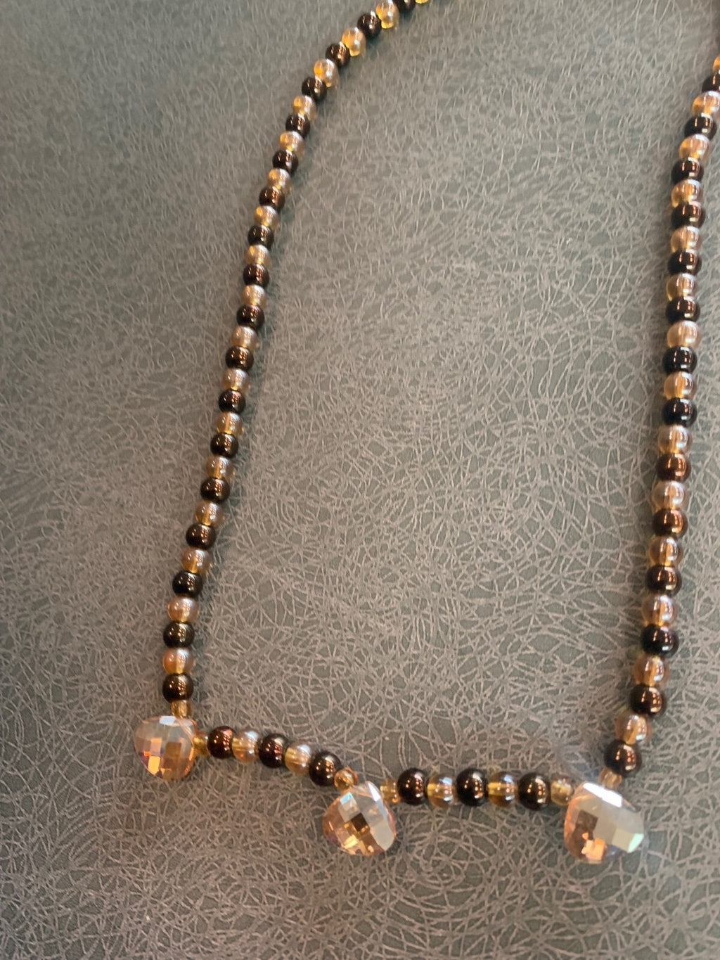 Vintage Black and Gold Beaded Necklace with Crystal Accents