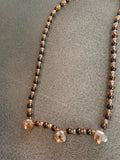Vintage Black and Gold Beaded Necklace with Crystal Accents