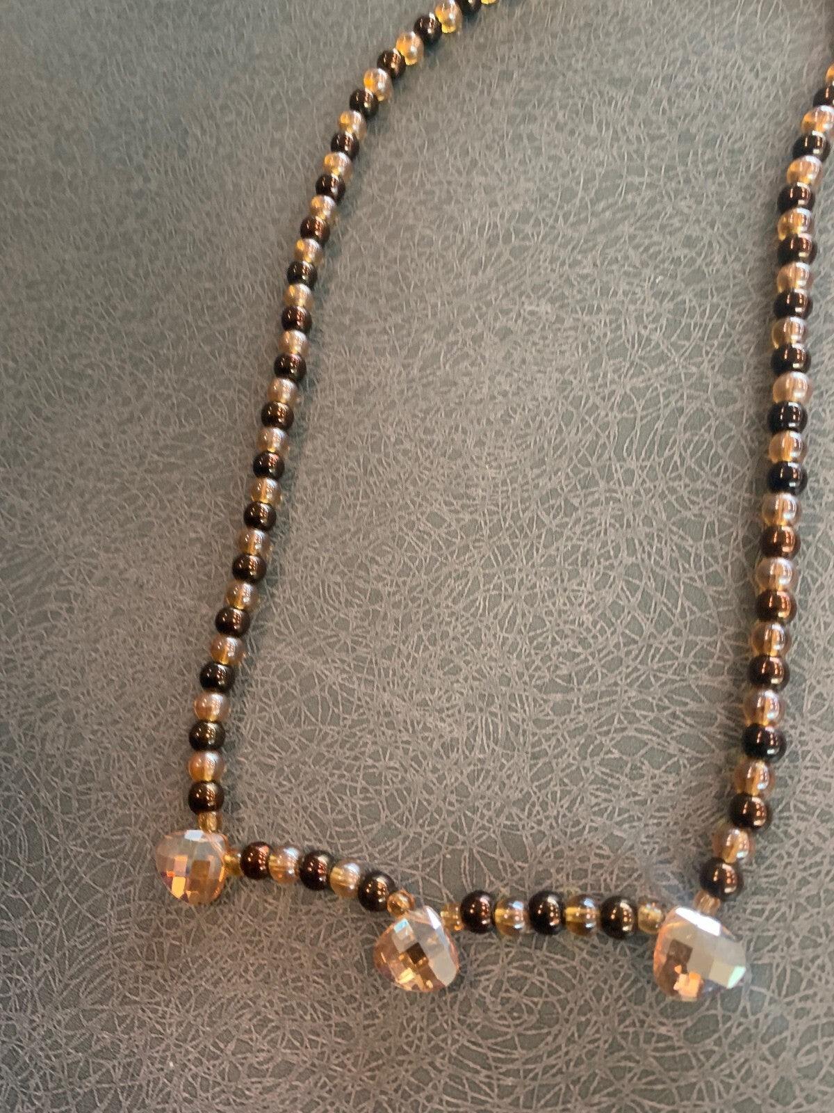 Vintage Black and Gold Beaded Necklace with Crystal Accents
