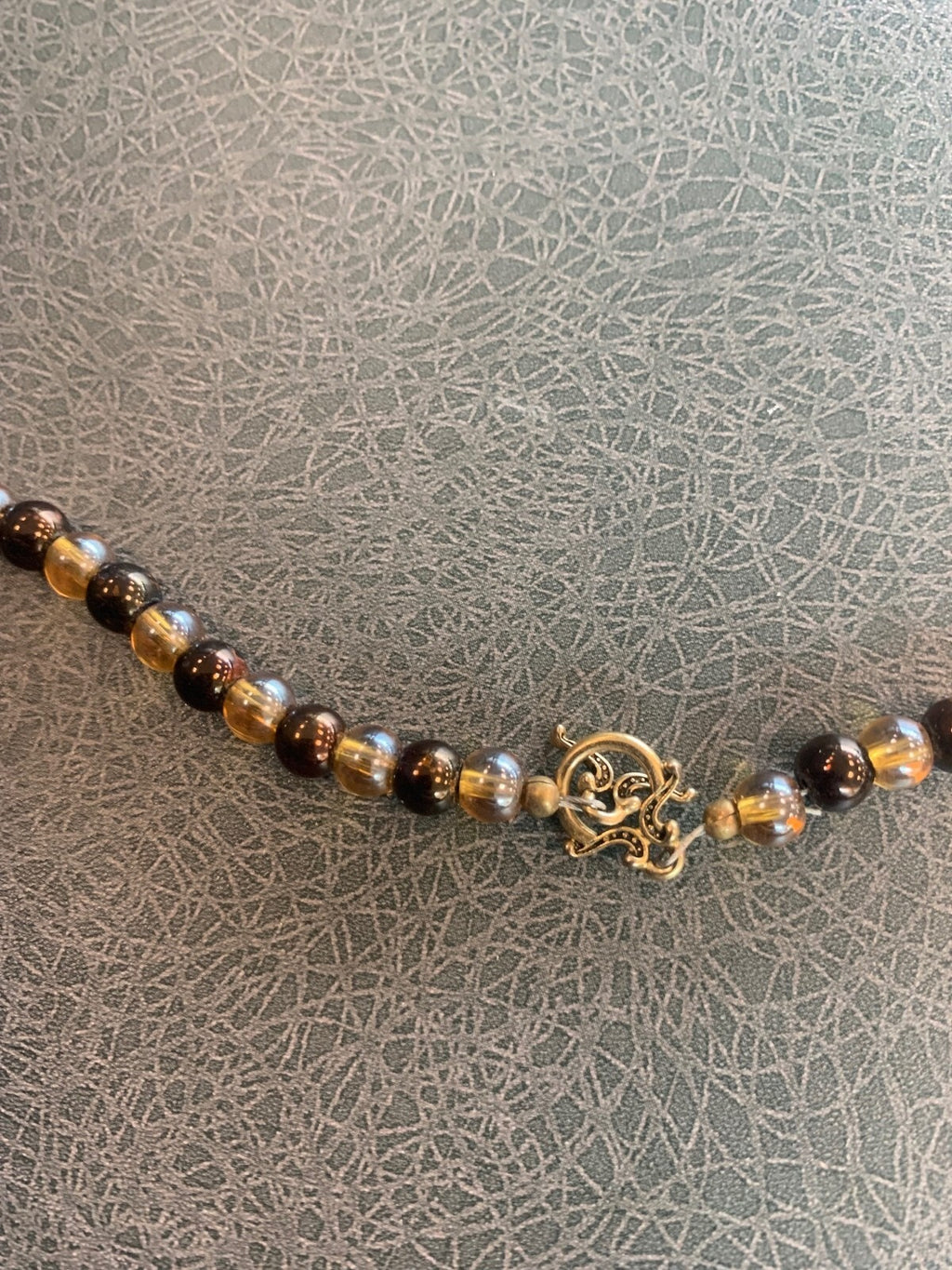 Vintage Black and Gold Beaded Necklace with Crystal Accents