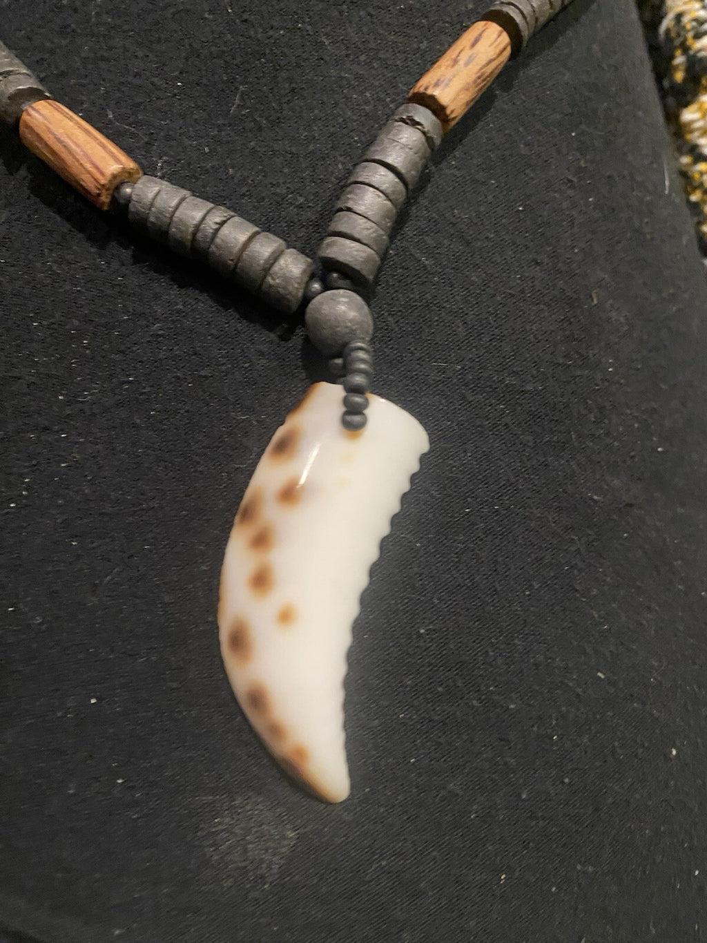 Shell Tusk Pendant With Coconut Shell Beads