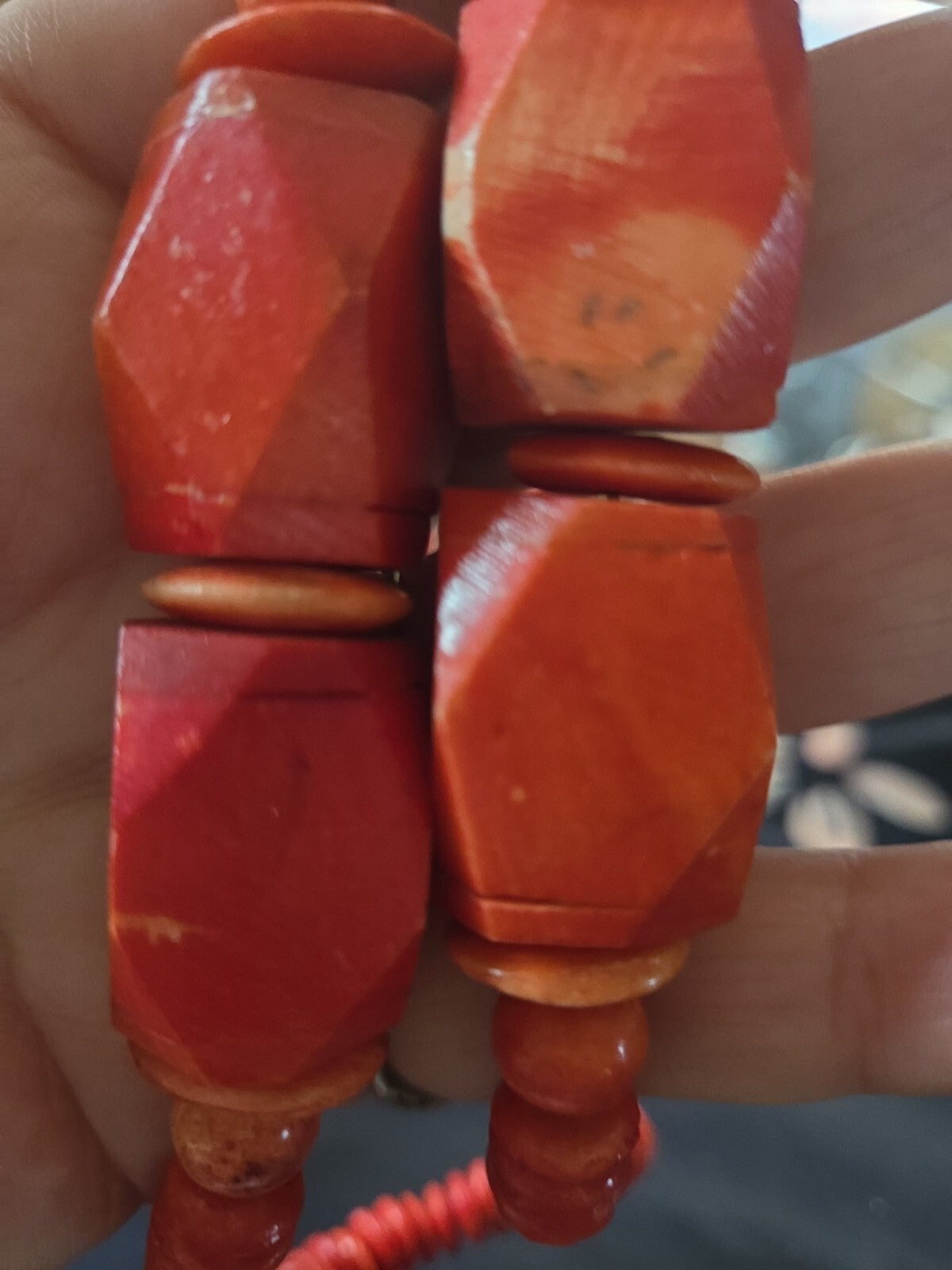 Vintage Orange Resin Beaded Necklace Chunky Estate Statement Retro Hook Closure