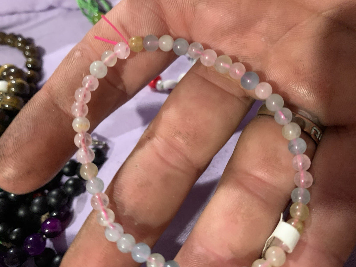 GEM-inside Natural Rainbow Morganite Stretchy Beaded Bracelet 8mm Round 7.5in