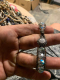 Vintage Silver Crystal Beaded Bracelet with Sunburst Charm