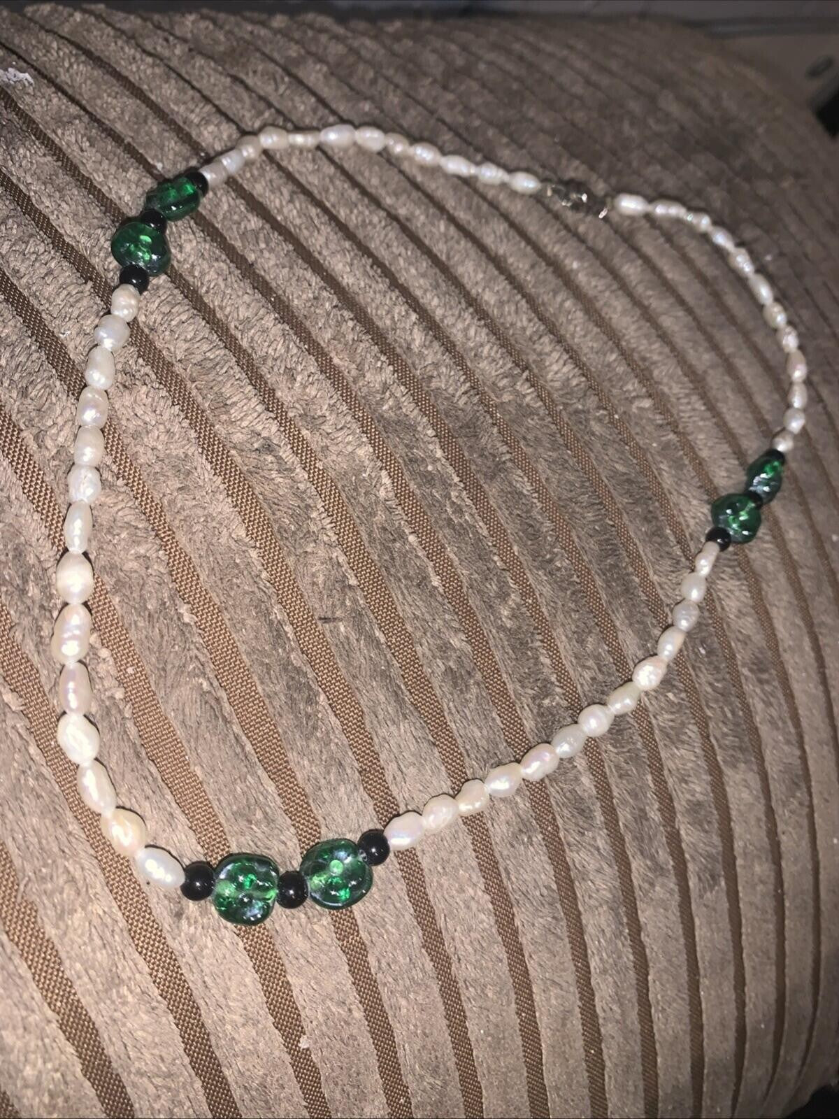Rice Pearl And Glass Necklace 925