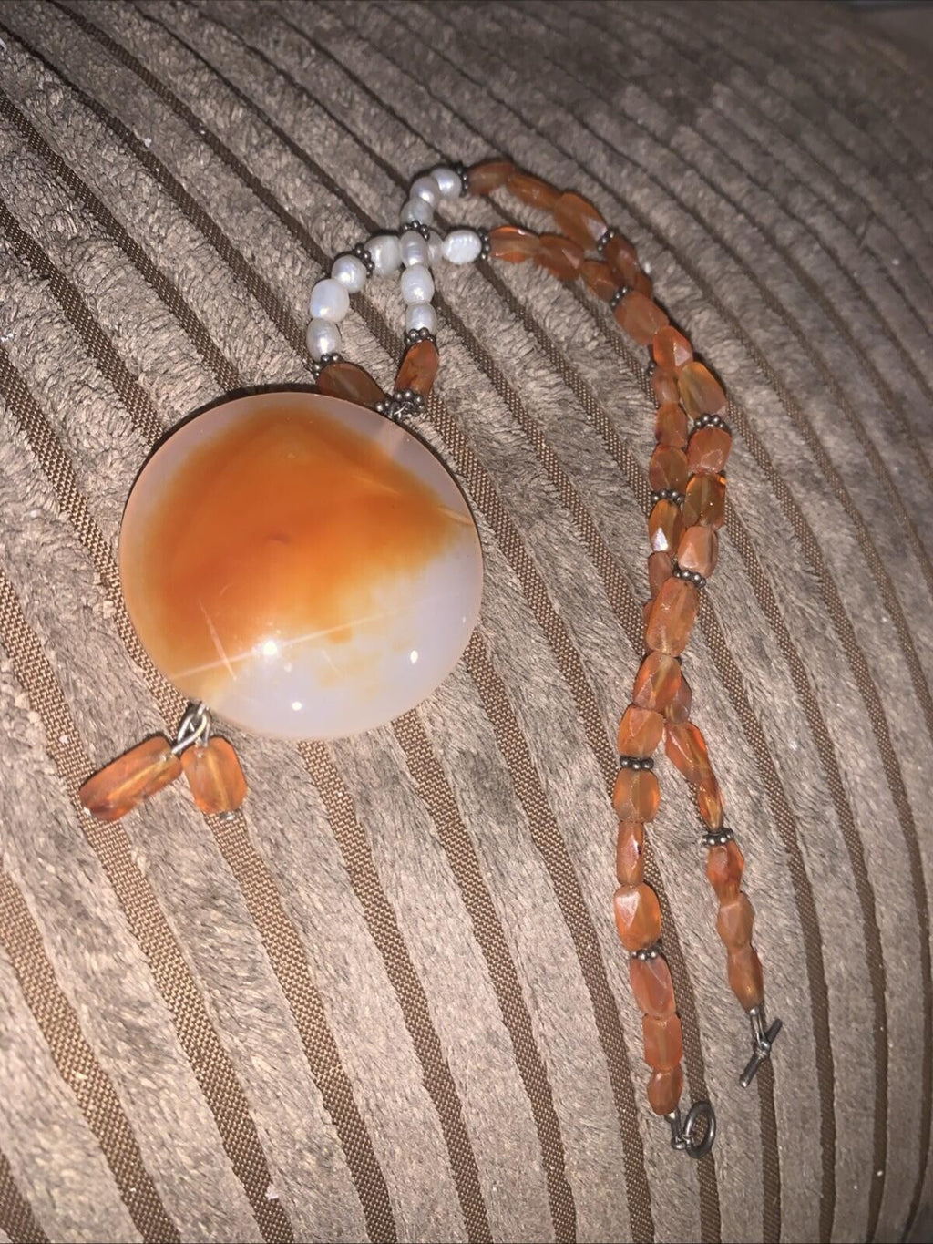 Vintage Carnelian And Sterling Beaded Bracelet With Natural Pearl