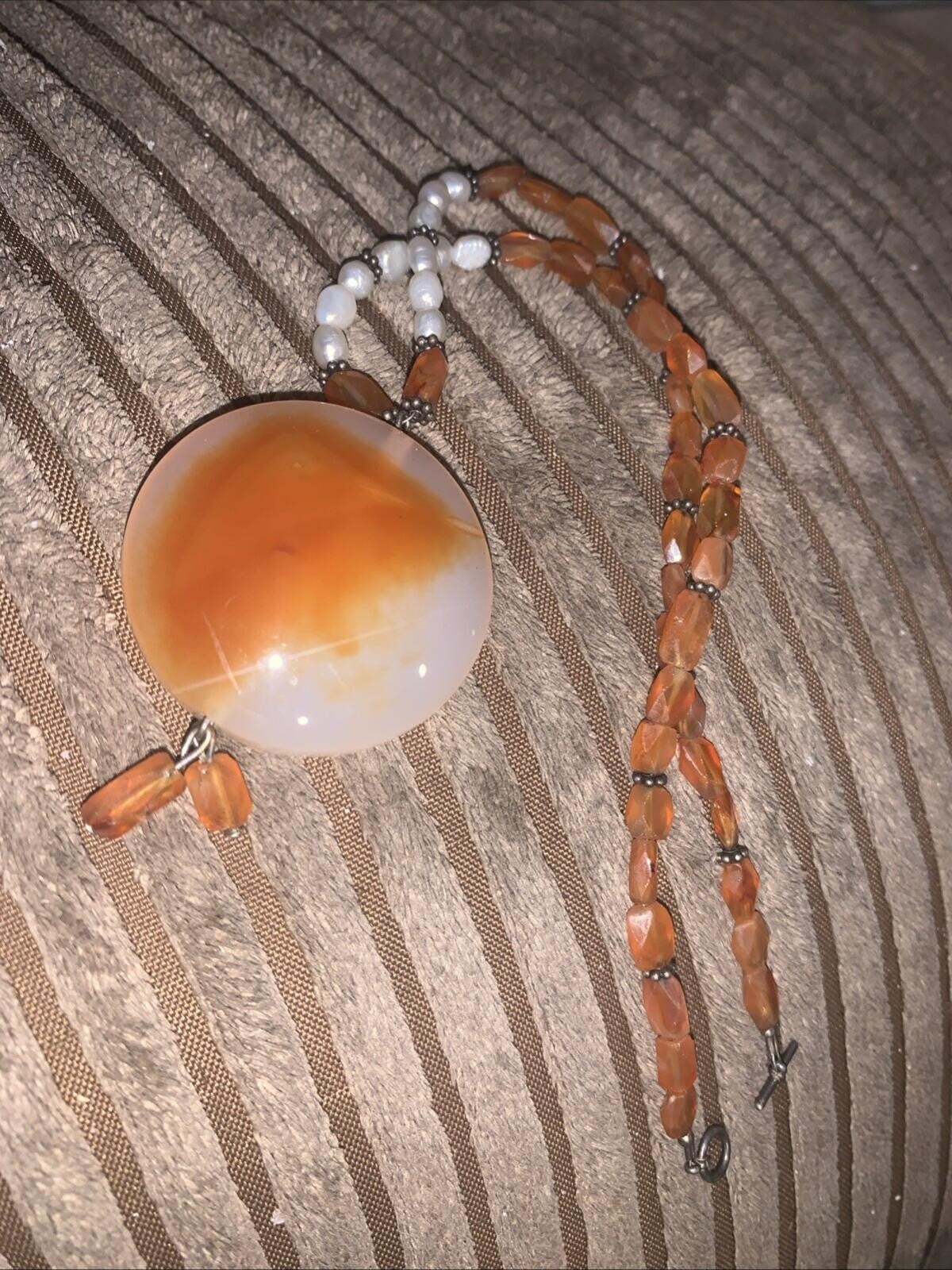 Vintage Carnelian And Sterling Beaded Bracelet With Natural Pearl