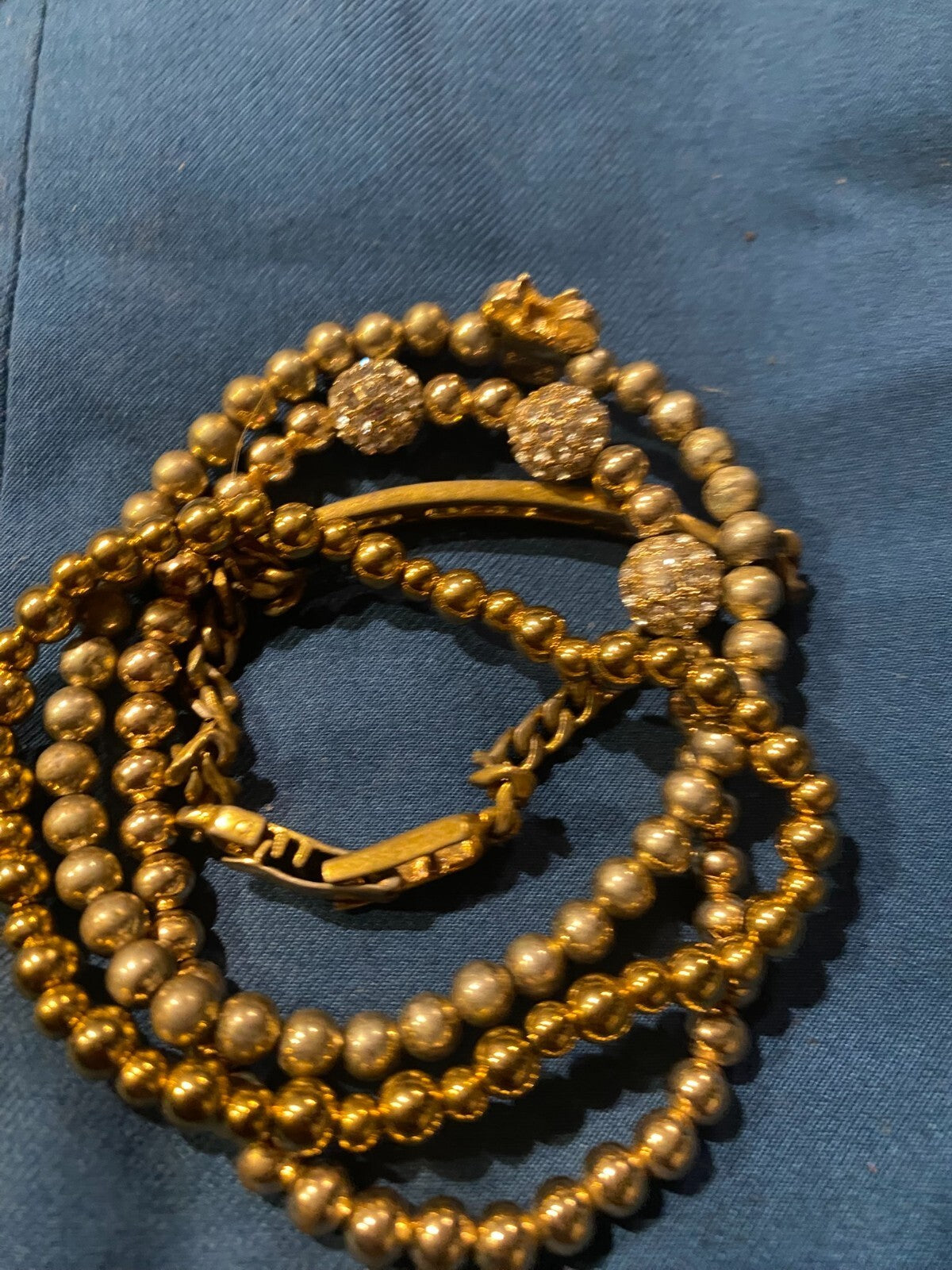 Gold Plated Minnie Mouse Crystal Stretch Beaded Bracelet Set of 4 Gold Tone