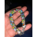 Multi Color Glass Seed Bead Rope Bracelet Silver Tone Lobster Clasp Boho