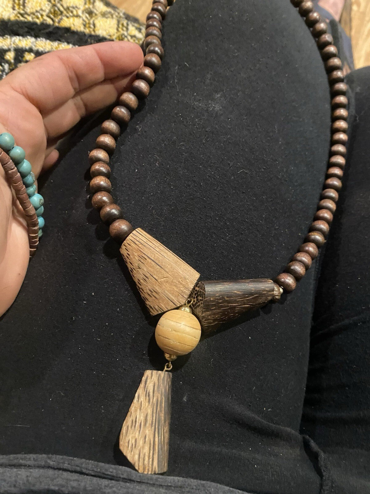 Geometric Statement Tribal Palm wood And Olive wood?necklace
