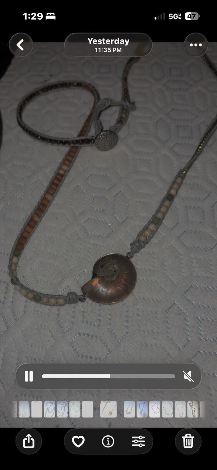 ammolite Shell Pearl oendant necklace
