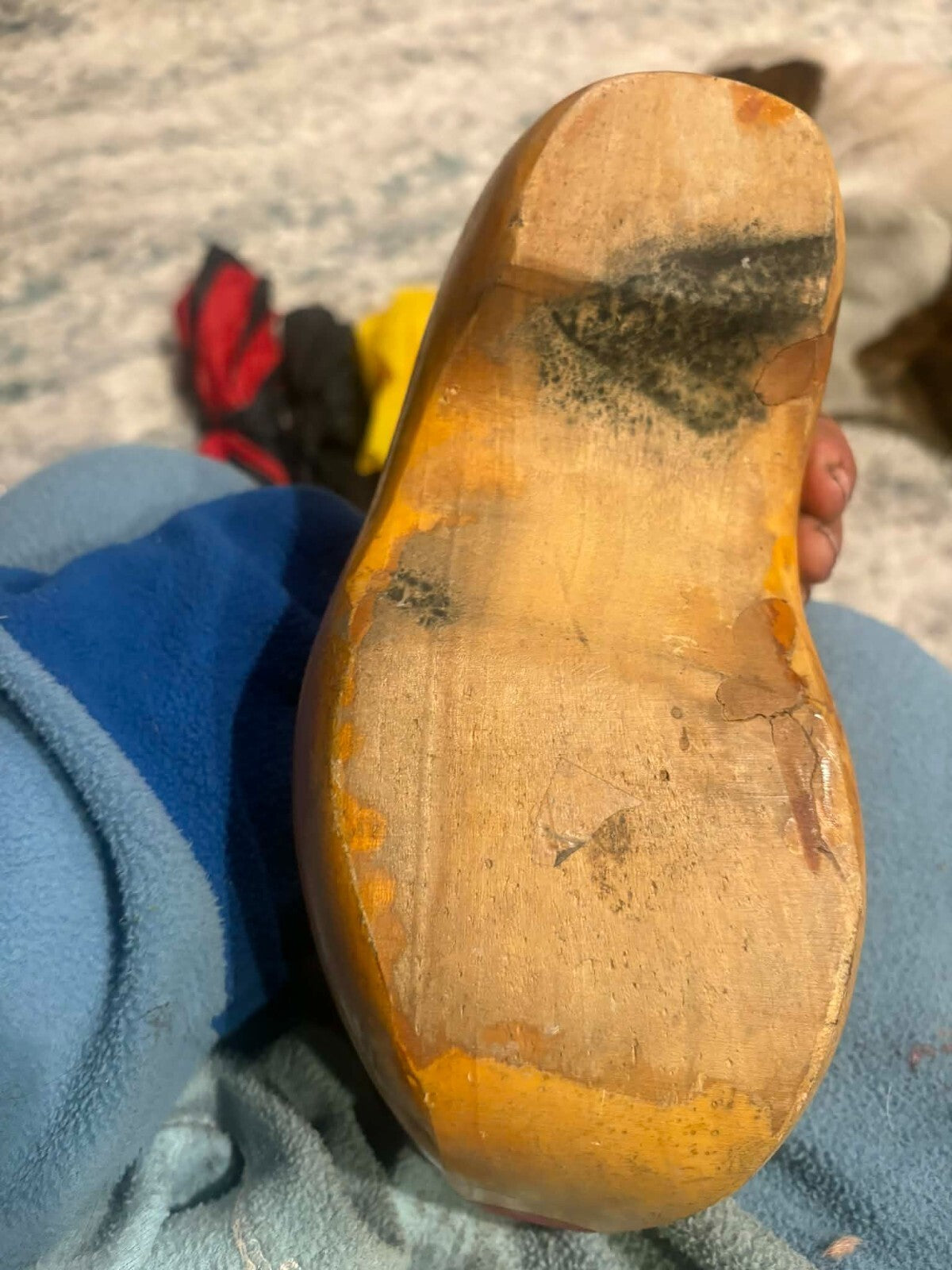 Vintage Hand Painted Wooden Dutch Shoe Clog Windmill Folk Art Sculpture Yellow