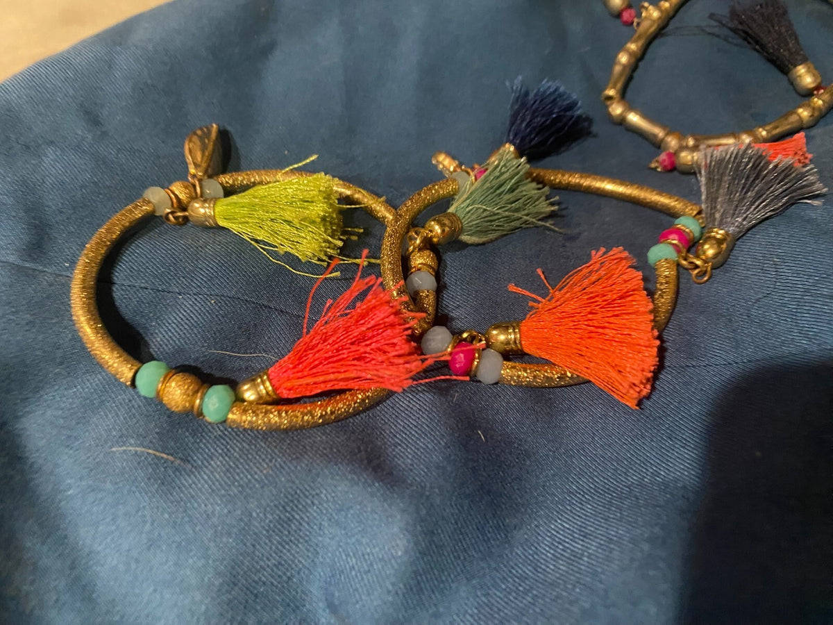 Lilly Pulitzer Tassel and Labradorite Beaded Bracelet Set Gold Tone Multi Color