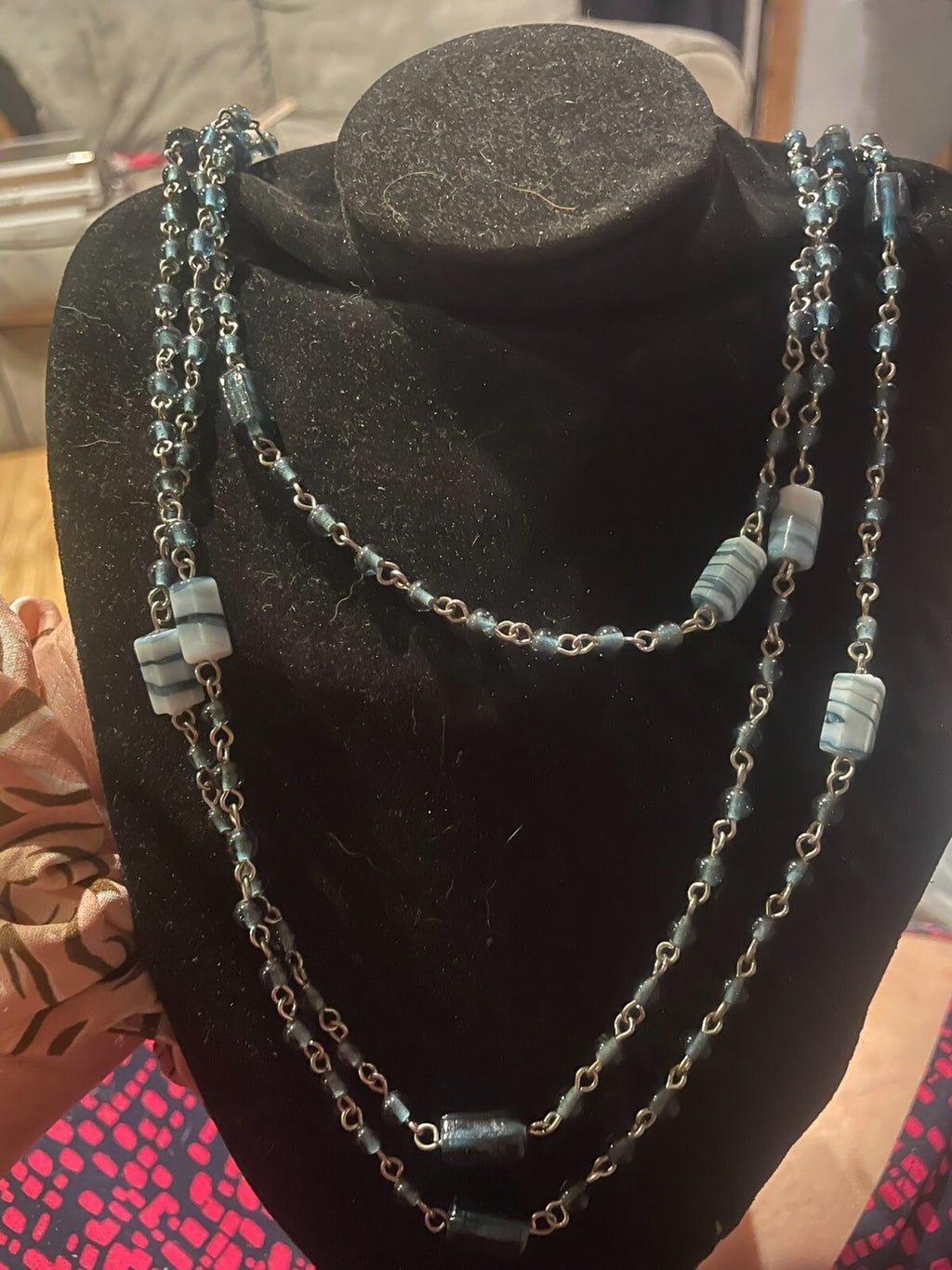 blue glass chain necklace