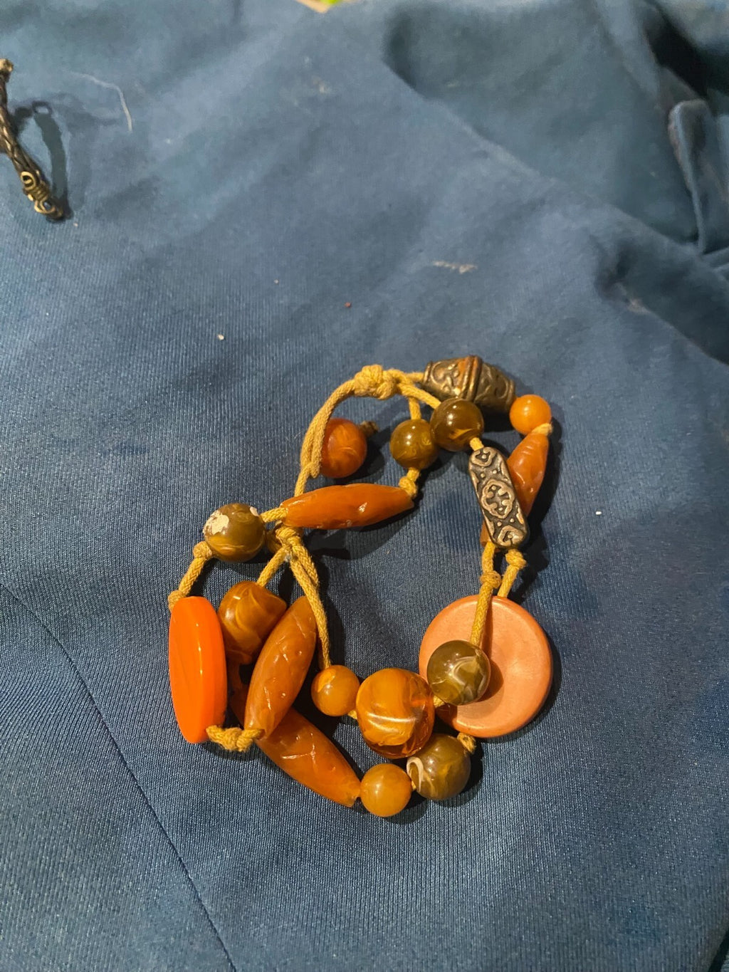 Vintage Bakelite and Amber Tibet Style Beaded Bracelet Orange Earthy Tones