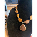 Natural Wood Bead Necklace Faceted Stone Pendant Boho Statement Jewelry Brown