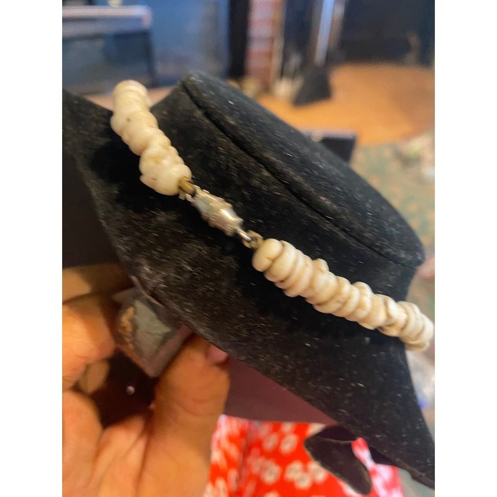Vintage Puka Shell Necklace Cream Natural Sea Shell Choker Barrel Clasp Surf 16"