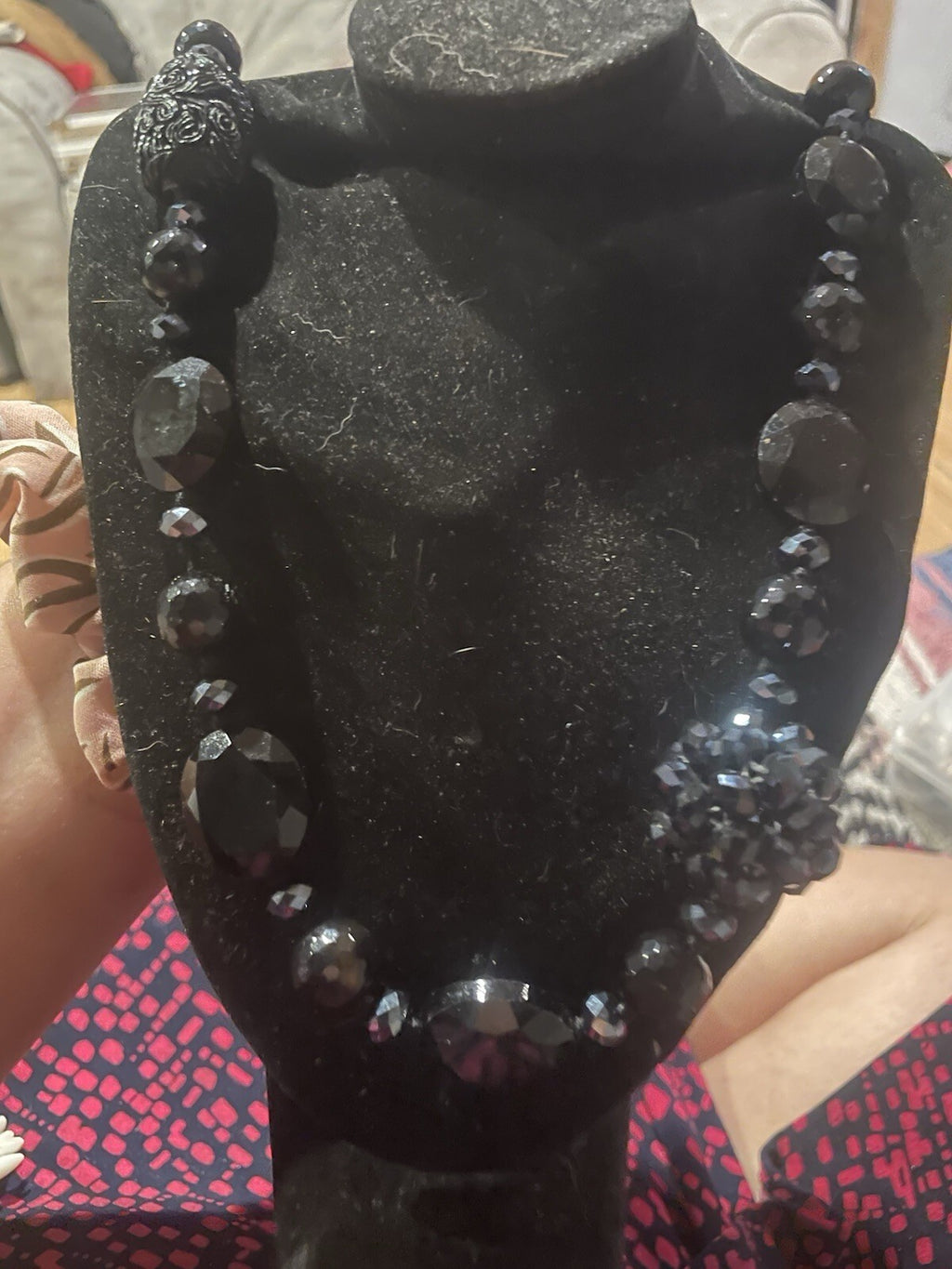 Onyx And Black Cinnabar Beaded Necklace With Mermaid