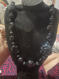 Onyx And Black Cinnabar Beaded Necklace With Mermaid
