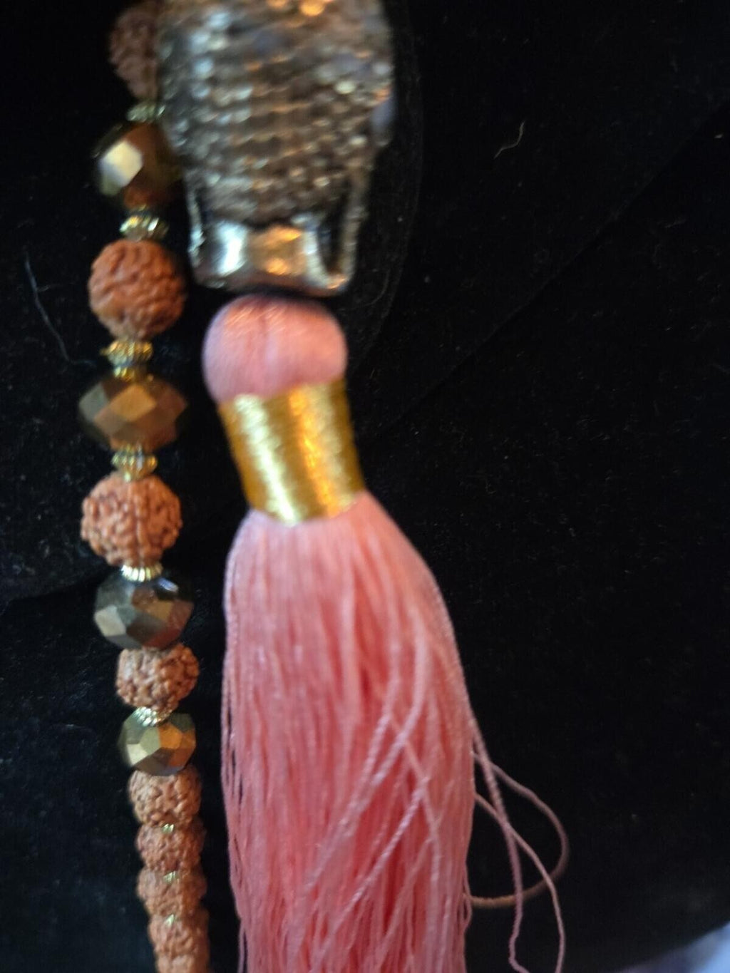 Bronze Budda Brown And Cream Beading  Silk Pink Tassel