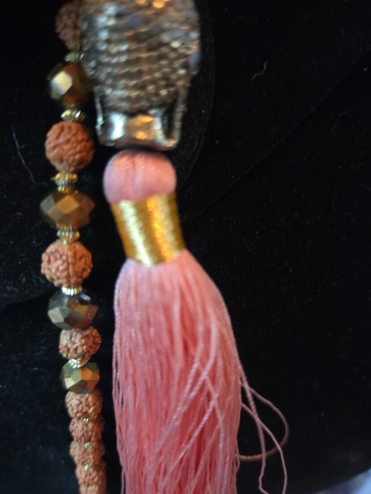 Bronze Budda Brown And Cream Beading  Silk Pink Tassel