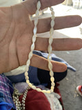 White Mother of Pearl MOP Shell Rice Bead 24" Necklace Marquise Shaped Vintage
