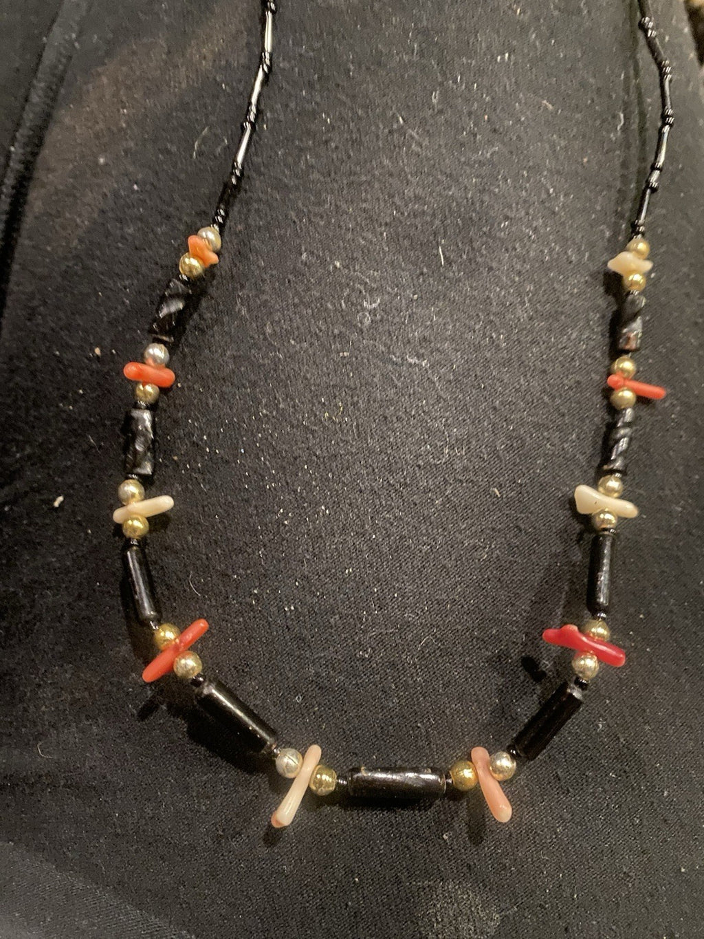 Angel Skin And Onyx Dainty Vintage Necklace