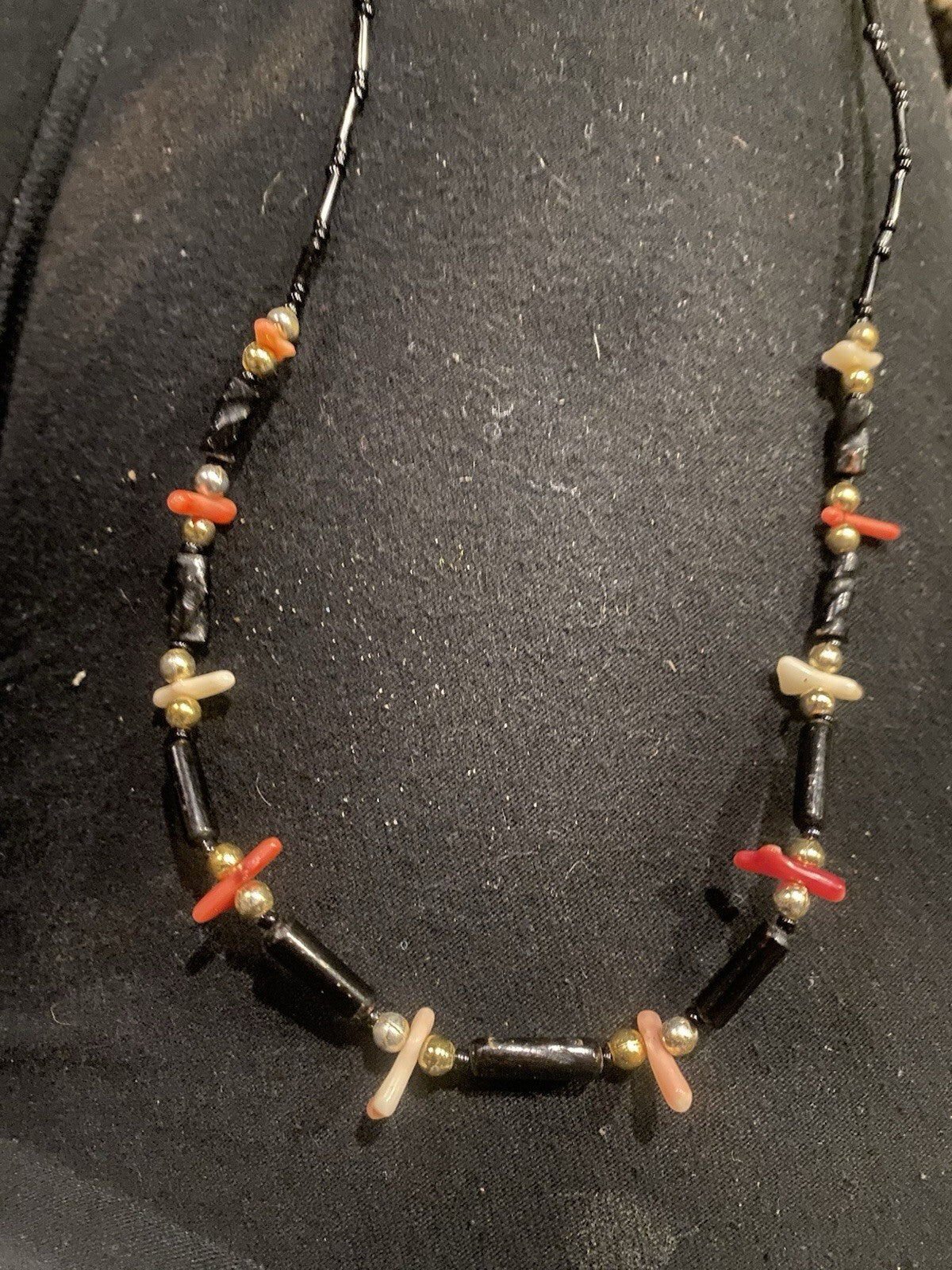 Angel Skin And Onyx Dainty Vintage Necklace