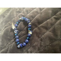 Lapis and Sodalite Blue Stone Stretch Bracelet Faceted Bead Accents Artisanal