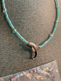 Handmade Light Blue Beaded Sterling Dolphin Charm Necklace
