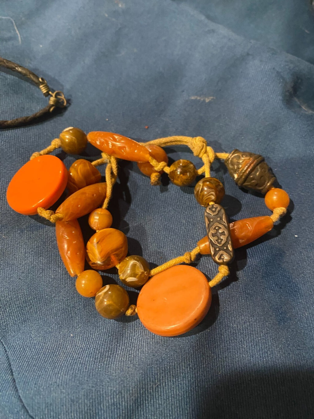 Vintage Bakelite and Amber Tibet Style Beaded Bracelet Orange Earthy Tones