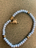 Light Blue Beaded Bracelet with 925 Dinosaur Charm