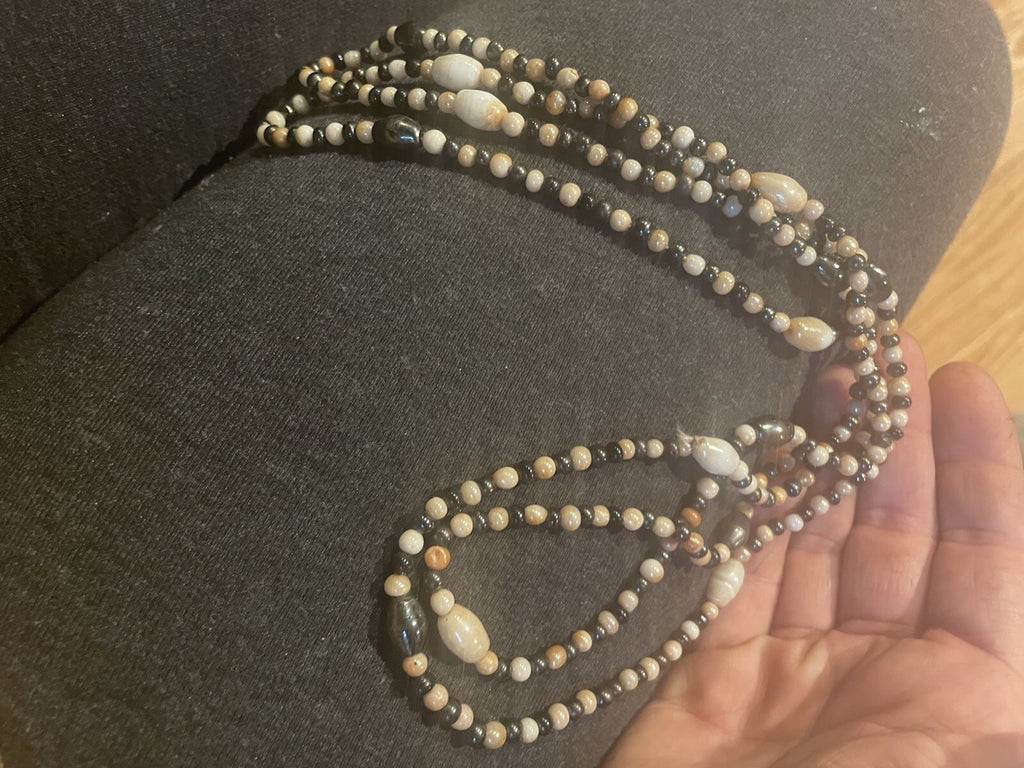 Genuine Agate Ovoid Beads & Obsidian Stones, Southwestern Bohemian Style Necklac