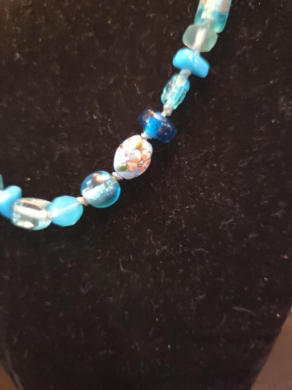 Vintage Aqua Wedding Cake Lamp Work Bead Necklace