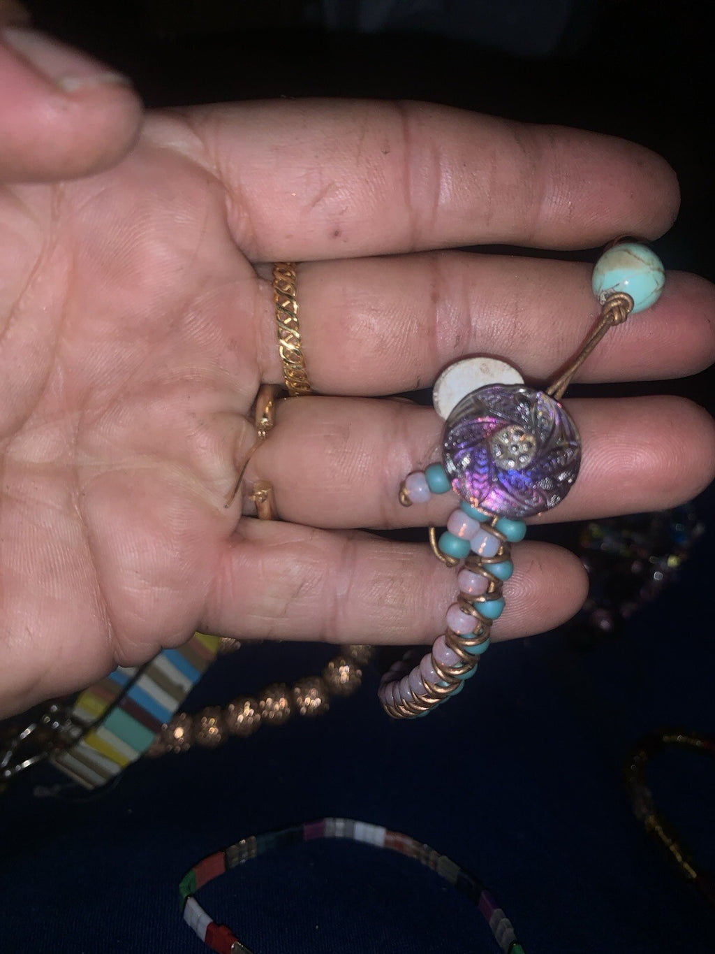 Bracelet with Iridescent Czech Glass Flower Button