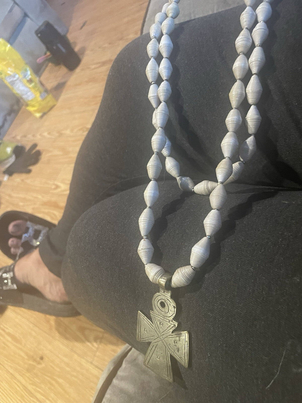 Ethiopian Beaded Cross Two Strand Recycled Necklace