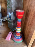 Vintage Red & Green Hand Turned Painted Wooden Candlesticks