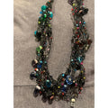 Artisan Handcrafted Crochet Multi Strand Glass Bead Statement Necklace Black 20"