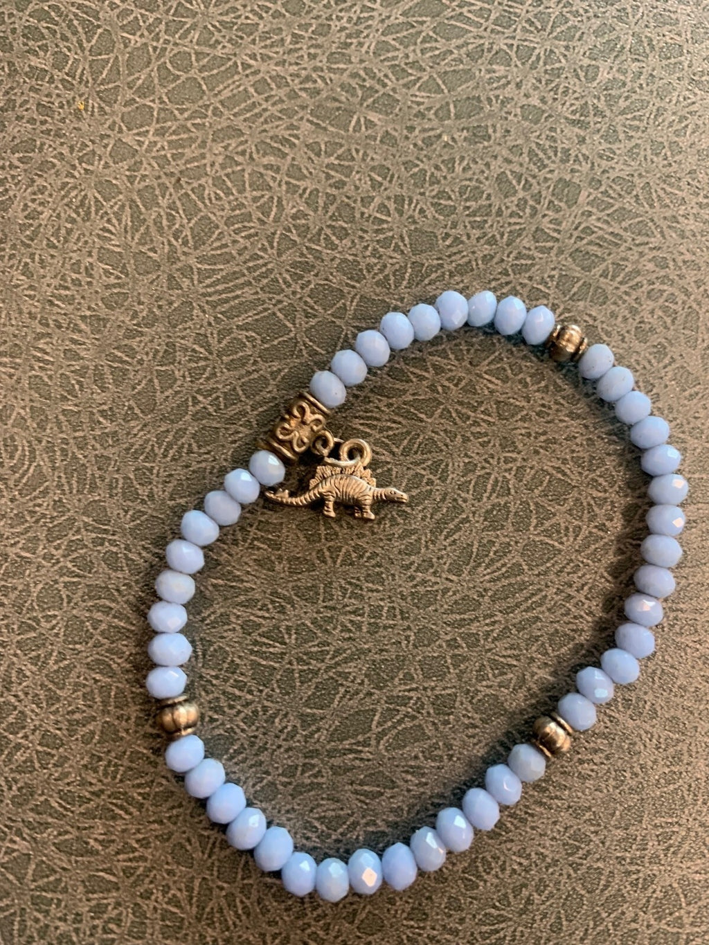 Light Blue Beaded Bracelet with 925 Dinosaur Charm