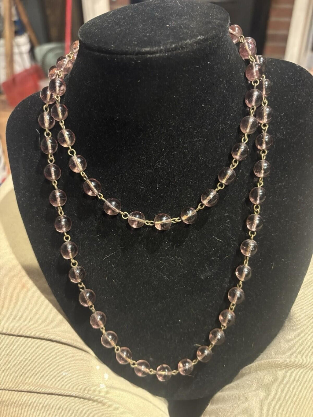 vintage pale amethyst bead long necklace 1930’s Swarovski Rose