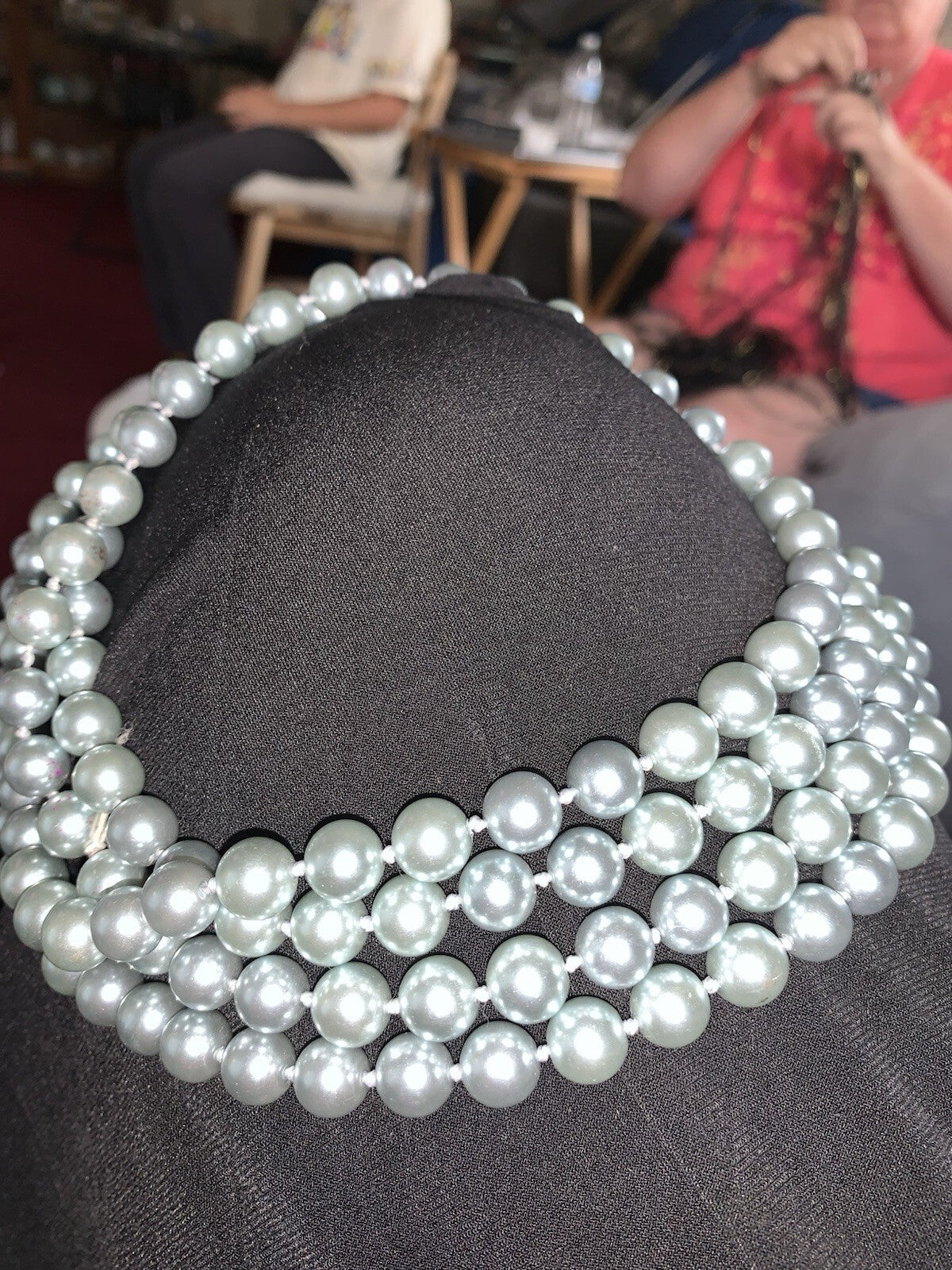 1950’s Glass Pearl 52+ Inch Blue Necklace