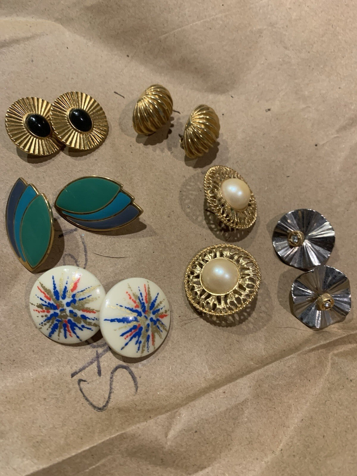 Vintage 80s Avon Stud Earrings Lot of 6 Enamel Gold Tone Pearl Fireworks Leaf