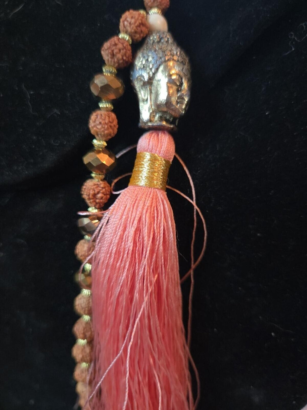 Bronze Budda Brown And Cream Beading  Silk Pink Tassel