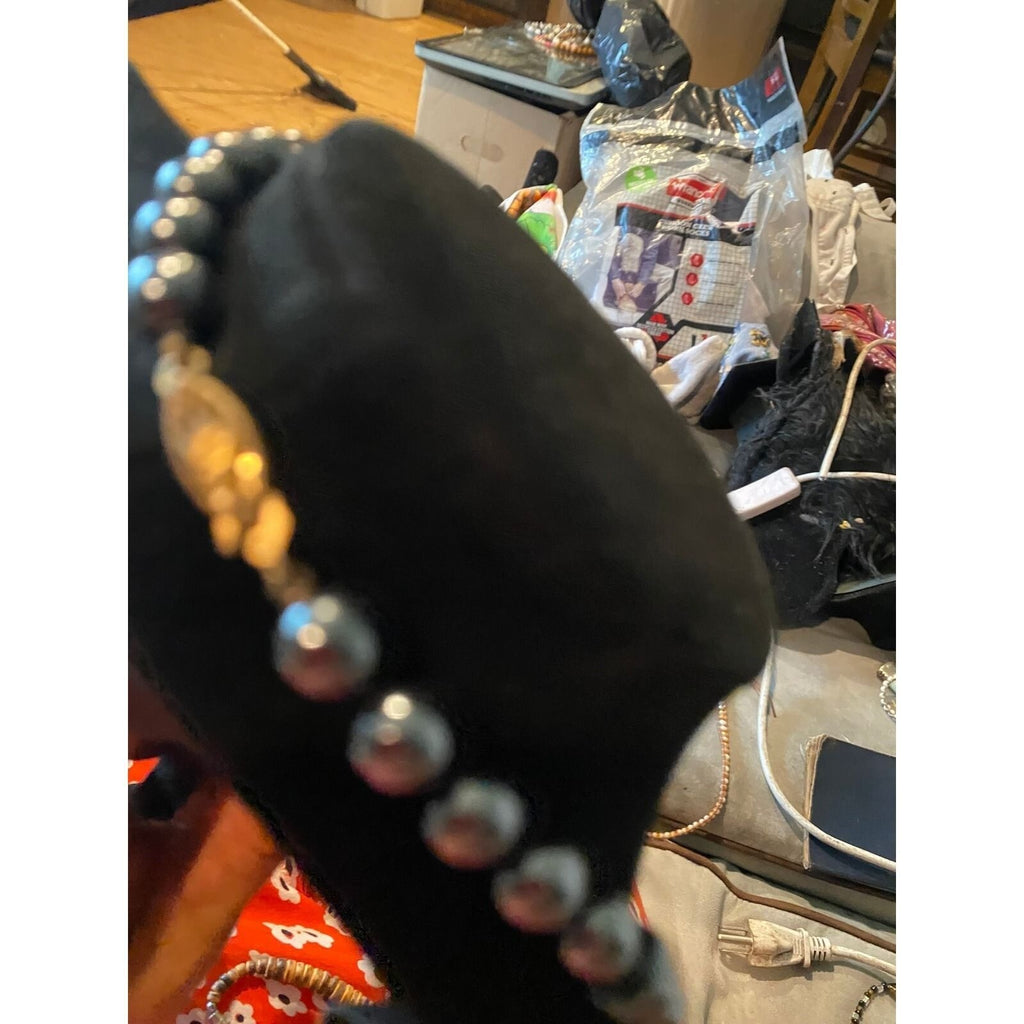 Vintage Gold Filled Hematite Fringe Necklace Gunmetal Stone Statement 18in