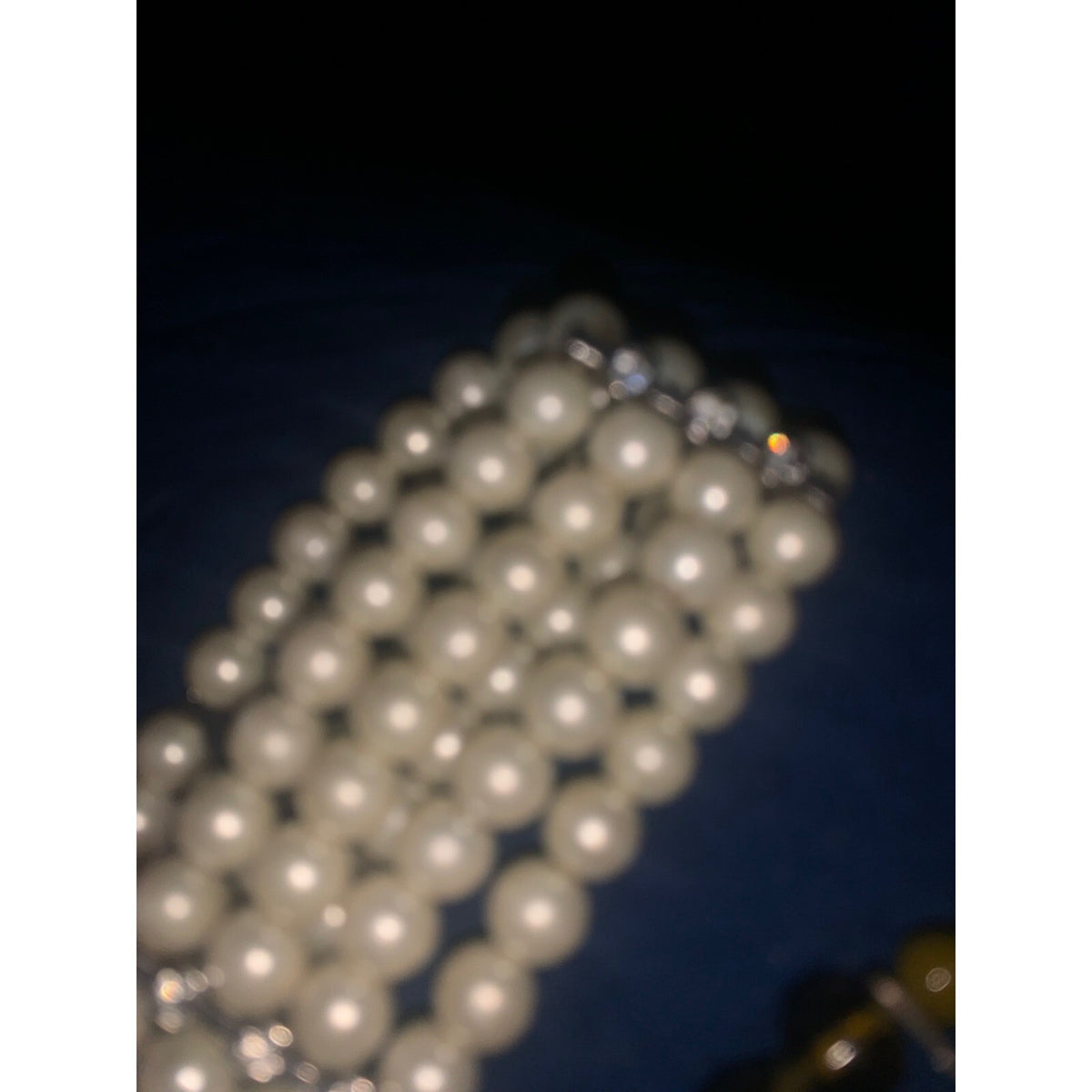 Vintage Style Faux Pearl Multi Strand Stretch Bracelet Rhinestone Spacers Cream
