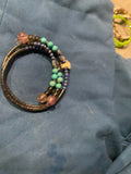 Turquoise Sodalite Hematite Beaded Bangle Wrap Bracelet Blue Green Metallic