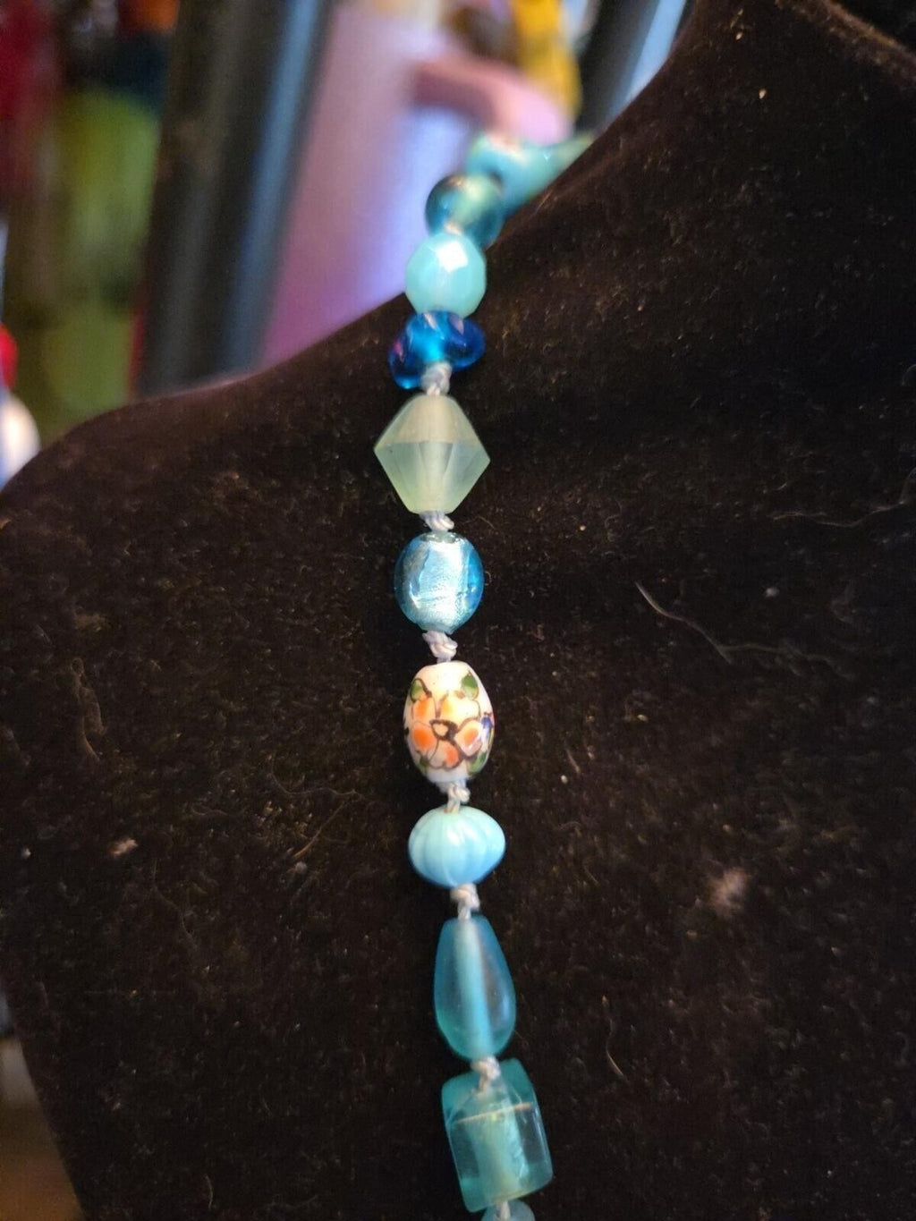 Vintage Aqua Wedding Cake Lamp Work Bead Necklace