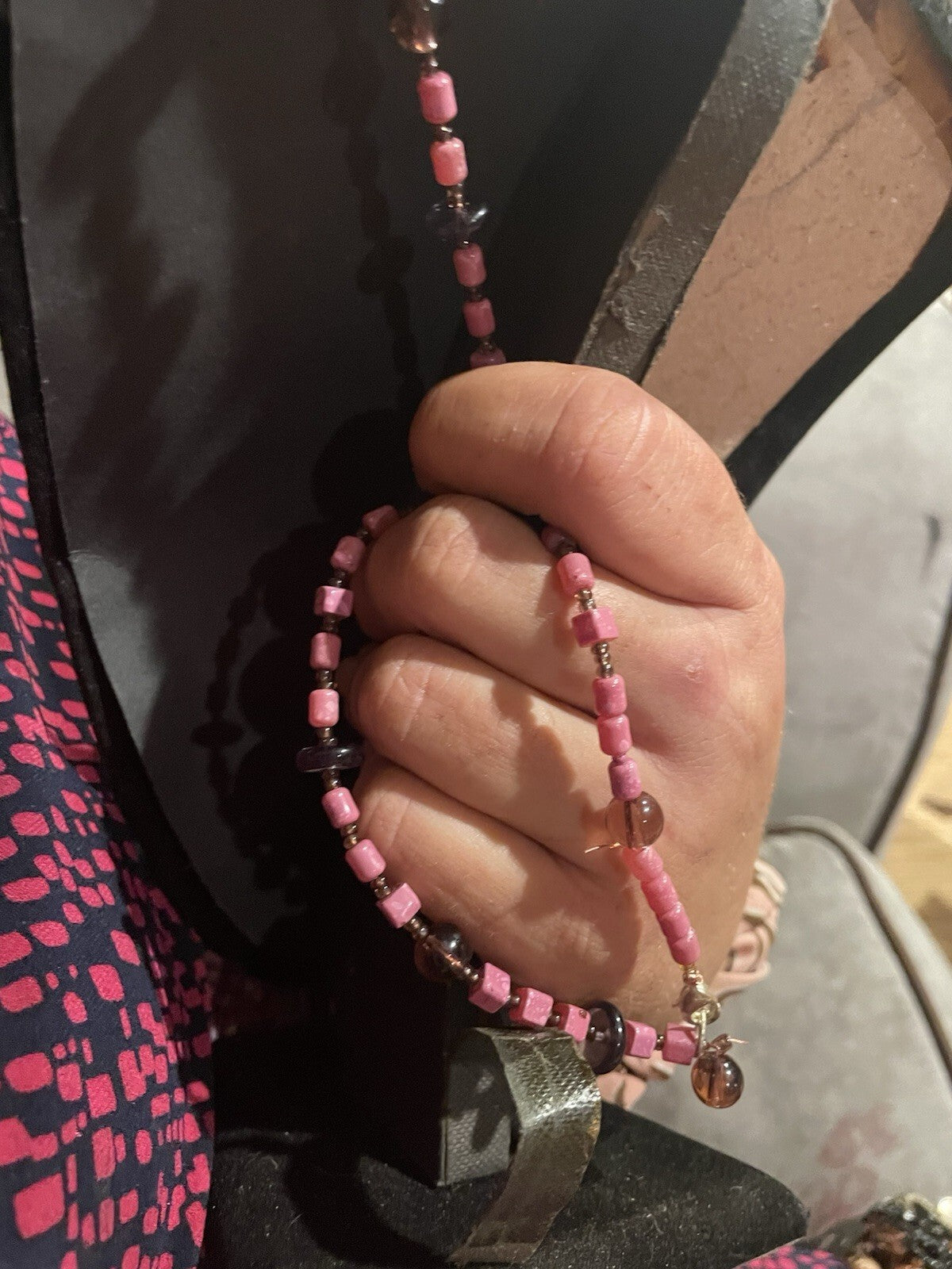 vintage pink-and-black beaded chandelier statement necklace
