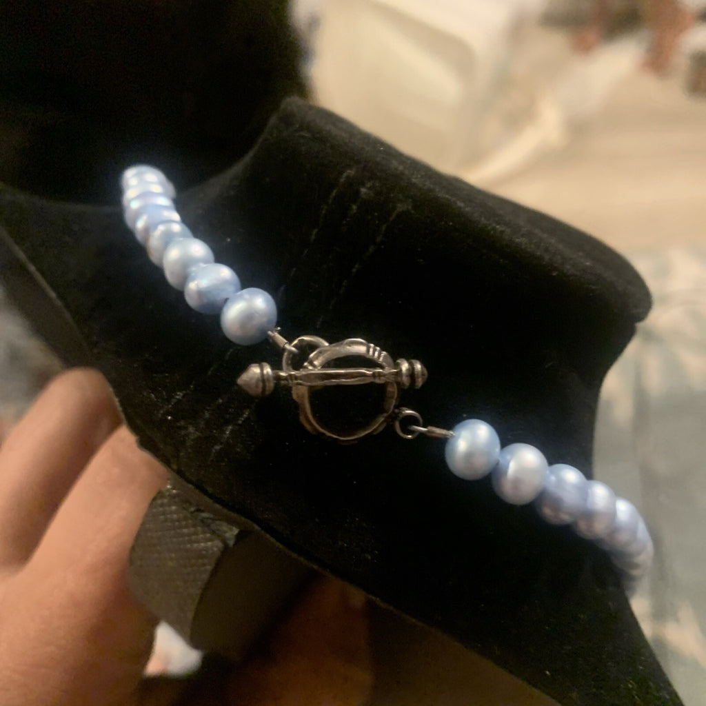 Natural Freshwater Light Blue Pearl Necklace Silver 925 Clasp