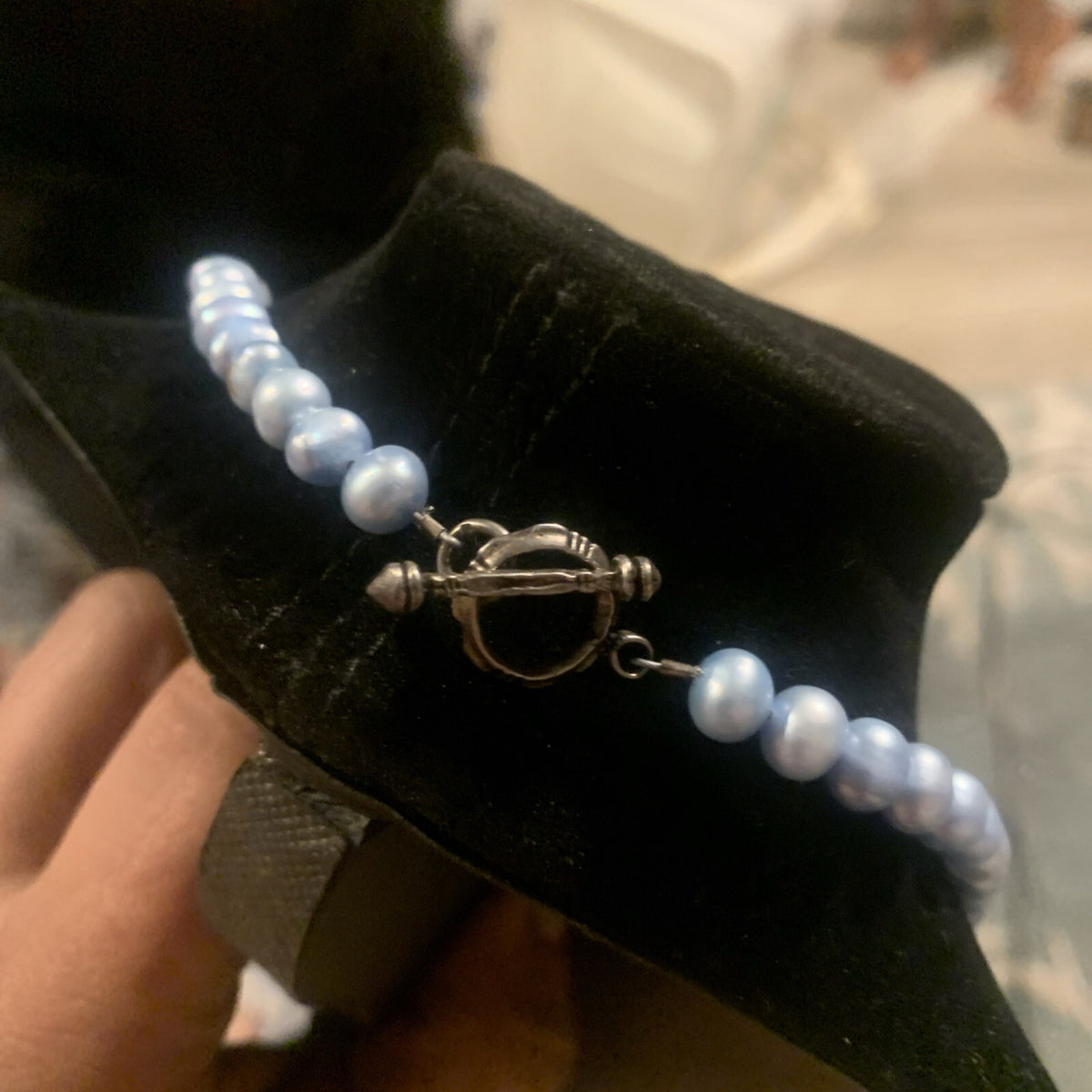 Natural Freshwater Light Blue Pearl Necklace Silver 925 Clasp